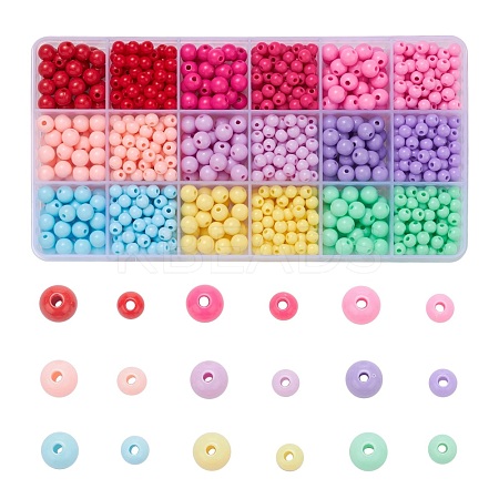 1035Pcs 18 Style Opaque Acrylic Beads MACR-FS0001-09-1