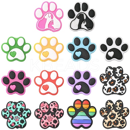 14Pcs 14 Styles Dog Paw Print Food Grade Eco-Friendly Silicone Beads SIL-YW0002-02-1