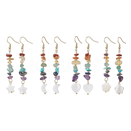 Natural & Synthetic Mixed Gemstone Chips & Shell Dangle Earrings EJEW-JE05597-1