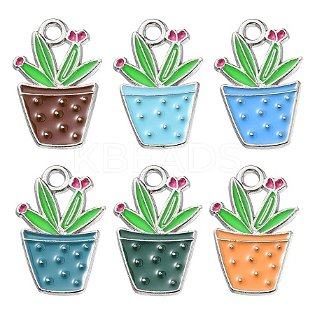 6Pcs 6 Colors Alloy Enamel Pendants ENAM-YW0002-53-1