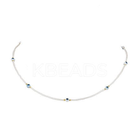 Lampwork Evil Eye & Glass Seed Beads Necklace with Real 18K Gold Plated 304 Stainless Steel Clasps NJEW-JN04597-05-1
