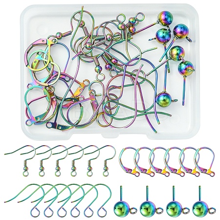 32Pcs 4 Styles Stainless Steel French Earring Hooks & Leverback Earring Findings & Ball Stud Earring Post & Earring Hooks Findings Kits STAS-FS0001-62-1