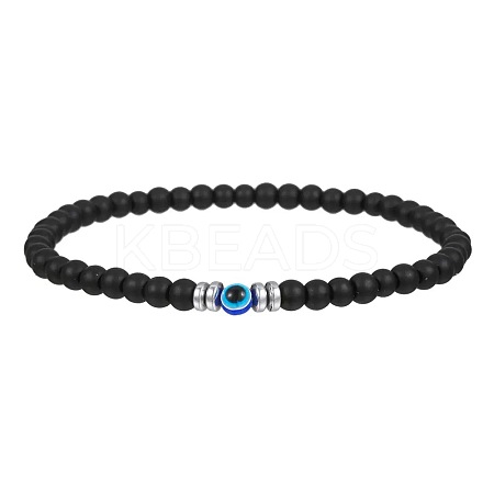 Glass Evil Eye 4MM Frosted Natural Obsidian Beaded Stretch Bracelets for Men VE1501-7-1