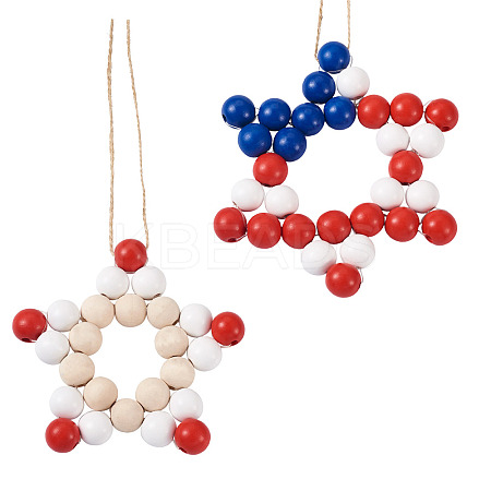 2Pcs 2 Style Christmas Theme Wood Pendant Decorations HJEW-EL0001-01B-1