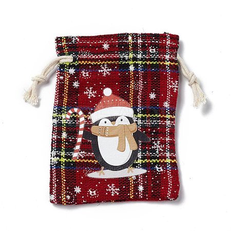 Christmas Theme Rectangle Jute Bags with Jute Cord LS-ABAG-E006-01C-1