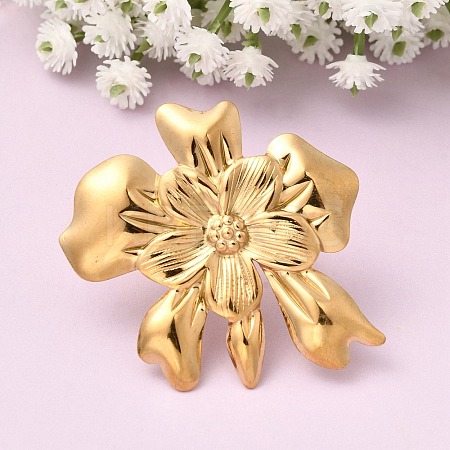 Flower 304 Stainless Steel Open Cuff Rings for Women RJEW-A091-22G-1