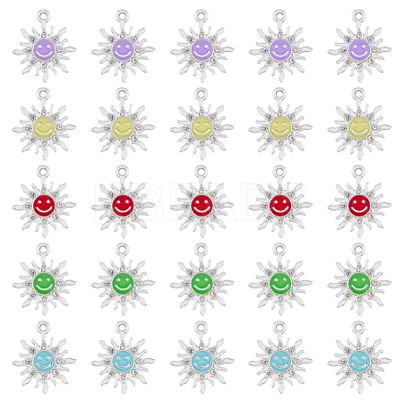50Pcs 5 Colors Alloy Enamel Pendants ENAM-FH0001-70-1