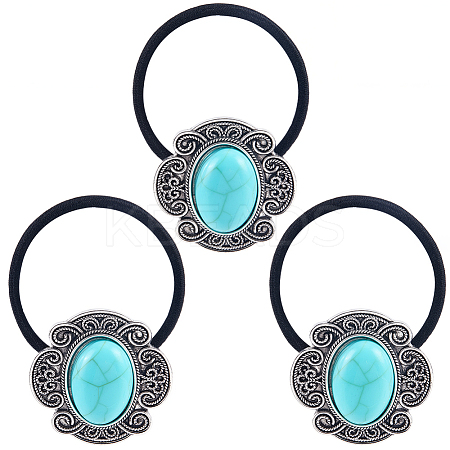 3Pcs Alloy & Resin Imitation Synthetic Turquoise Hair Ties OHAR-CY0001-10A-1