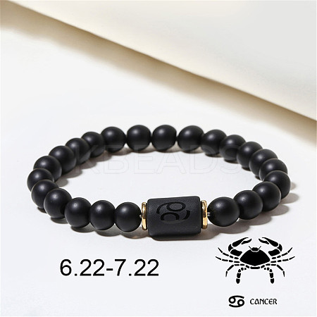 12 Constellations Theme Frosted Black Stone Round Beaded Stretch Bracelets for Women Men WG3EE4F-07-1