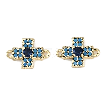Brass Blue Cubic Zirconia Connector Charms KK-I719-01G-1