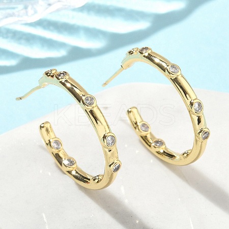 C-Shaped Brass Micro Pave Clear Cubic Zirconia Stud Earrings EJEW-A132-14G-1
