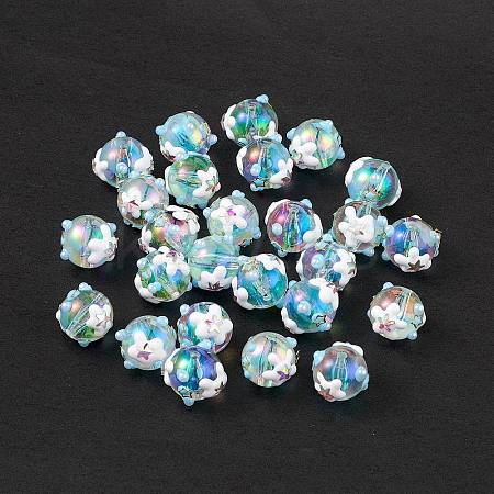 UV Plating Rainbow Iridescent Acrylic Enamel Beads OACR-I003-10-1