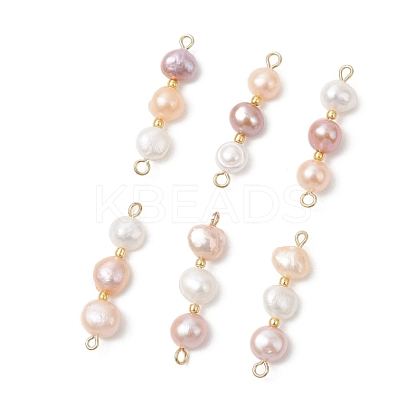 Three-Color Natural Pearl Potato Beaded Connector Charms PALLOY-JF04901-1