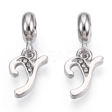 Platinum Rack Plating Alloy Rhinestone European Dangle Charms PALLOY-T048-36P-Y-1
