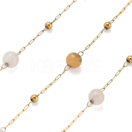 Natural Sunstone & 304 Stainless Steel Beads Link Chains CHS-K021-08A-04-1