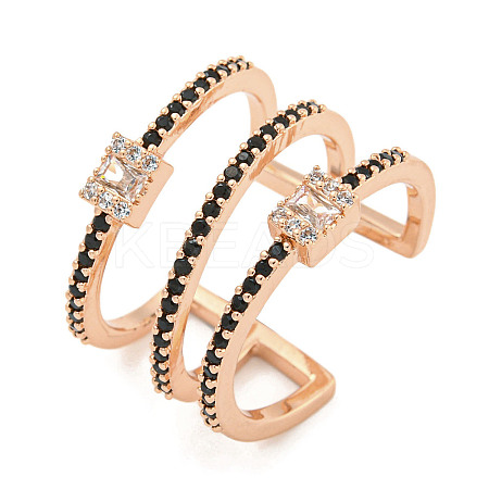 Rectangle Rack Plating Brass Micro Pave Cubic Zirconia Wide Cuff Rings for Women RJEW-F162-15RG-1