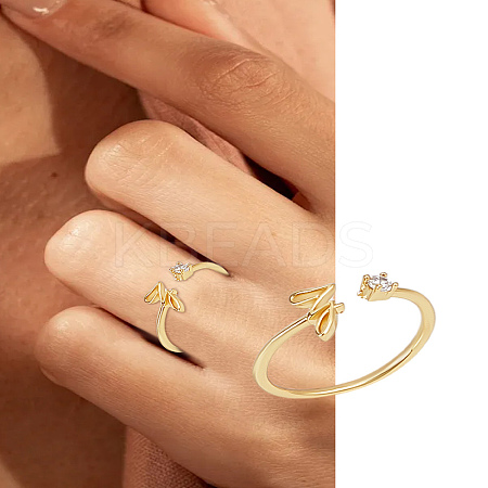 1Pc Letter Brass Rhinestone Open Cuff Rings for Women AJEW-LP0004-47Z-G-1