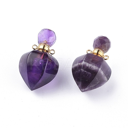 Faceted Natural Amethyst Openable Perfume Bottle Pendants G-P435-A-02G-1
