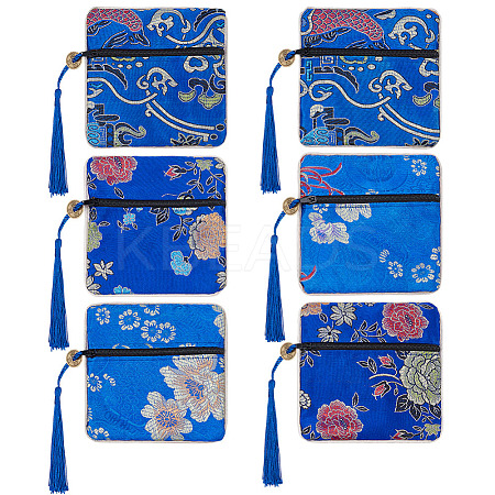6Pcs Chinese Style Silk Cloth Embroidery Jewelry Packing Zipper Bags with Tassel ABAG-ME0001-05A-1