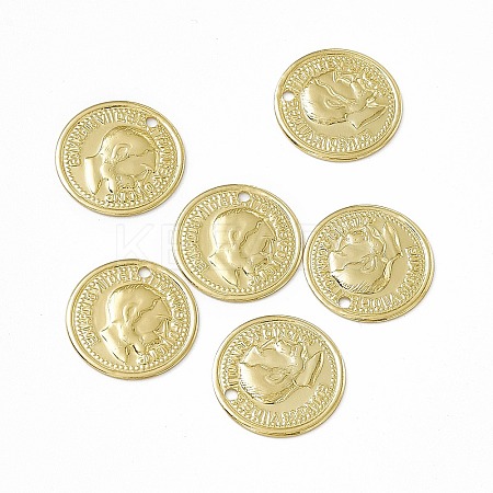 Rack Plating Brass French Coins Charms KK-C007-11G-1