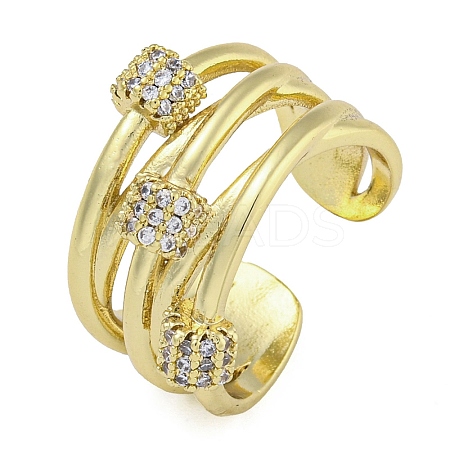Brass Micro Pave Clear Cubic Zirconia Open Cuff Rings RJEW-Z046-05G-01-1