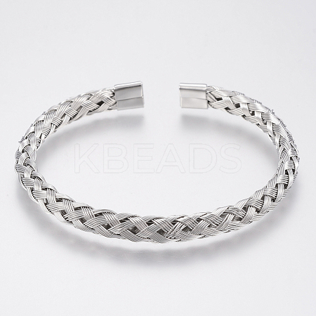 Tarnish Resistant 304 Stainless Steel Cuff Bangles Torque Bangles BJEW-H570-27P-1