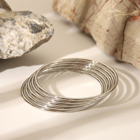 5Pcs Stylish 304 Stainless Steel Plain Bangles for Women CS8821-1-1