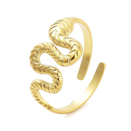 Real 18K Gold Plated 304 Stainless Steel Open Cuff Rings for Women LS-RJEW-B061-01G-07-1