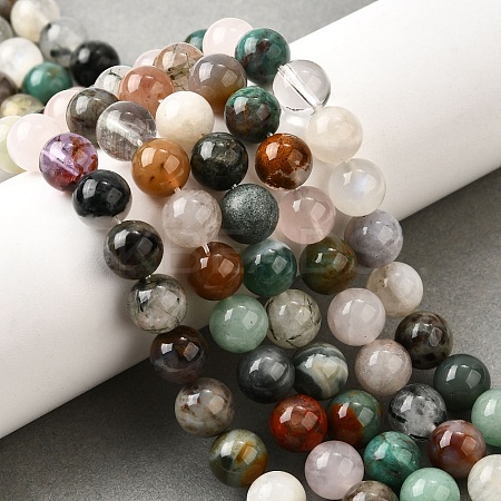 Natural Quartz Crystal & Rhodochrosite & Rose Quartz & Amethyst & Strawberry Quartz & Tourmalinated Quartz/Black Rutilated Quartz Beads Strands G-B143-A01-8mm-1