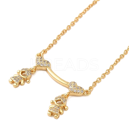 Brass Micro Pave Clear Cubic Zirconia Girls and boys Pendant Necklaces for Valentine's Day LS-NJEW-K381-01A-G-1