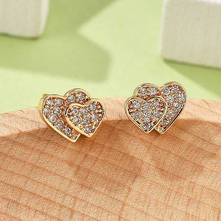 Brass Micro Pave Clear Cubic Zirconia Stud Earrings for Women EJEW-G428-25G-06-1