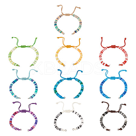 10Pcs 10 Colors Handmade Polymer Clay Adjustable Heishi Bracelet Making AJEW-TAC00053-1