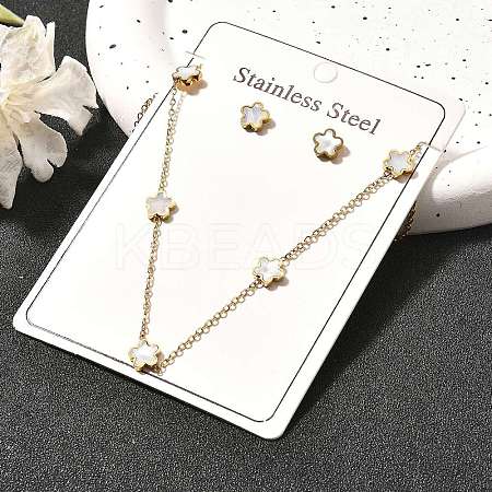 Flower 304 Stainless Steel Shell Necklaces & Stud Earring Set for Women SJEW-C007-05G-1