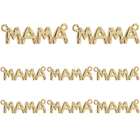 8Pcs Mother's Day Brass Micro Pave Clear Cubic Zirconia Word Mama Connector Charms KK-DC0004-96-1