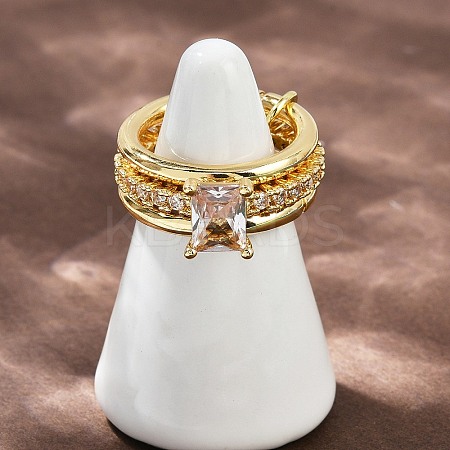 Brass Micro Pave Cubic Zirconia Plain Band Finger Rings for Women RJEW-P160-01E-G-1