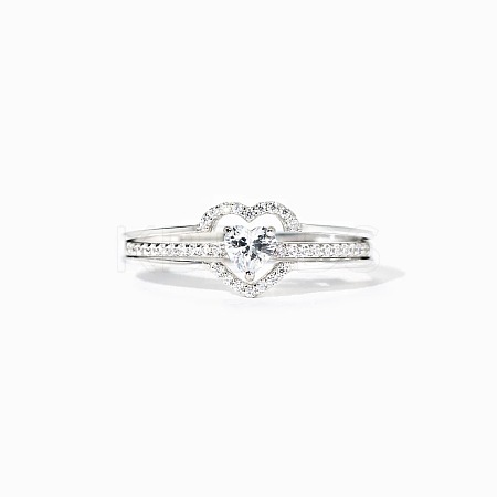 2Pcs Heart 925 Sterling Silver Micro Pave Clear Cubic Zirconia Finger Rings for Women FS-WG4005F-03-1