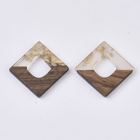 Transparent Resin & Walnut Wood Pendants X-RESI-S367-15-A01-1