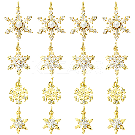 16Pcs 4 Styles Christmas Rack Plating Brass Pendants KK-SC0006-97-1