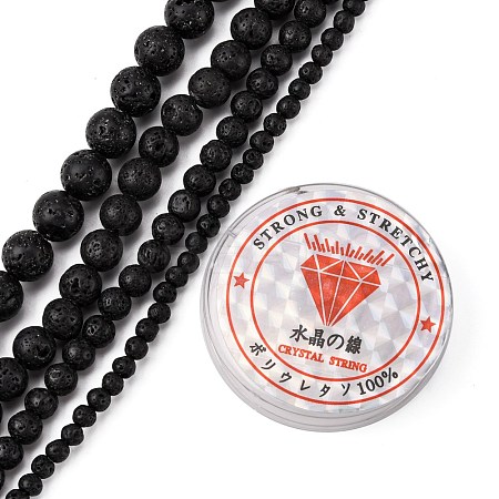 4 Strands 4 Style Natural Lava Rock Round Beads Strands G-FS0002-30-1