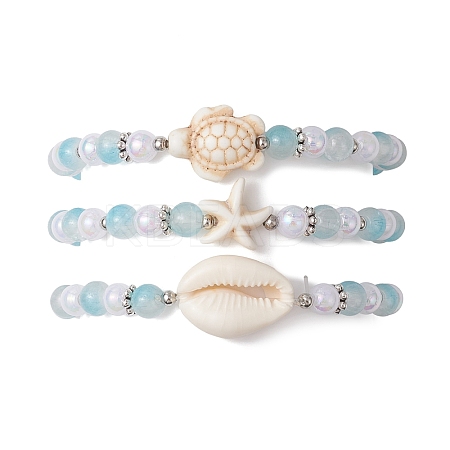 3Pcs 3 Styles Round Acrylic & Glass Beaded Stretch Bracelet Sets BJEW-JB10730-02-1