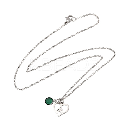 Valentine's Day 304 Stainless Steel & Green Glass Heart Pendant Cable Chain Necklaces for Women NJEW-FS00014-04-1