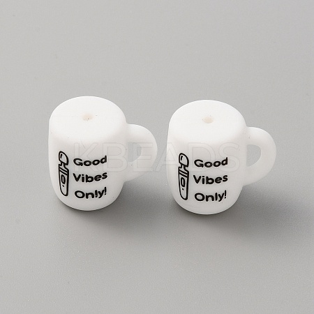 Cup with Word Ggood Vibes Only Silicone Beads LS-SIL-WH0006-18B-1