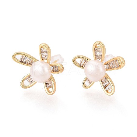 Flower Brass Micro Pave Cubic Zirconia Stud Earrings PEAR-N017-07H-1
