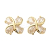 Flower Brass Micro Pave Clear Cubic Zirconia Stud Earrings EJEW-U064-03G-6