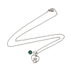 Valentine's Day 304 Stainless Steel & Green Glass Couple Heart Pendant Cable Chain Necklaces for Women NJEW-FS00014-01-1