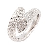 Teardrop Brass Micro Pave Clear Cubic Zirconia Open Cuff Rings RJEW-U009-06P-1