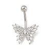 Brass Pave Clear Cubic Zirconia Curved Barbell Butterfly Belly Rings LS-AJEW-L099-01A-P-2