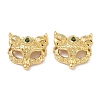 Brass Micro Pave Green Cubic Zirconia Fox Mask Connector Charms KK-H526-11G-02-1