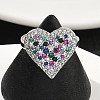 Heart Brass Micro Pave Cubic Zirconia Cuff Rings for Women RJEW-A069-12P-04-1