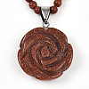 Synthetic Goldstone 4.5mm Round Beaded Flower Pendant Necklaces NJEW-T016-04J-4
